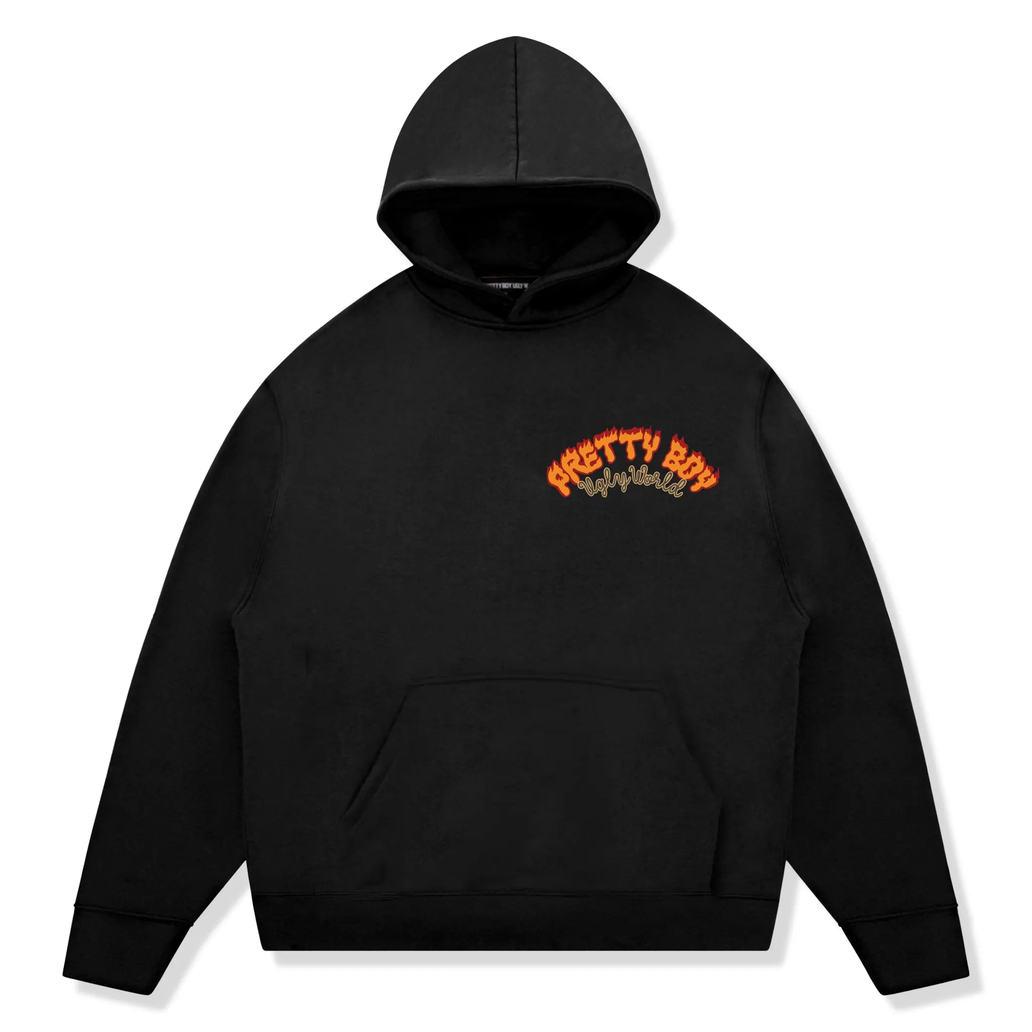 Front View of Pretty Boy Ugly World Fire Black Hoodie 310103390